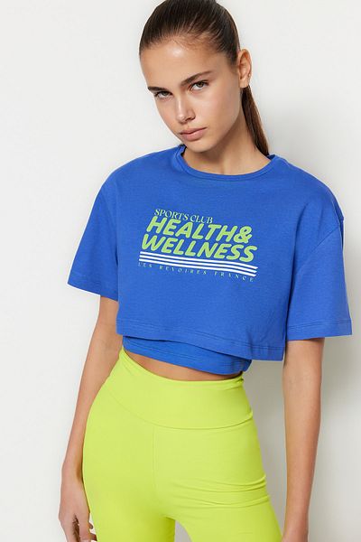 Trendyol Collection Sportovní tričko ze 100% bavlny Blue Crop – 2 vrstvy THMSS23TS00001
