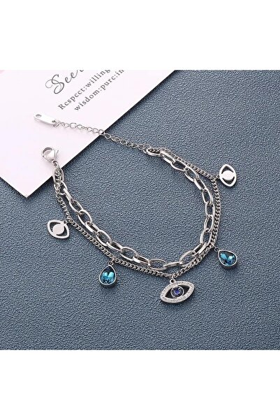 ESJ ستانلس ستيل . سوار نسائي بطبقة عين عين حجرية اللون: فضي