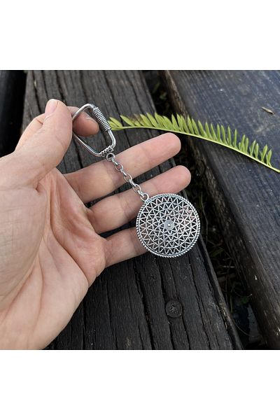 dergah tesbih Silver Filigree Shield Motif Keychain