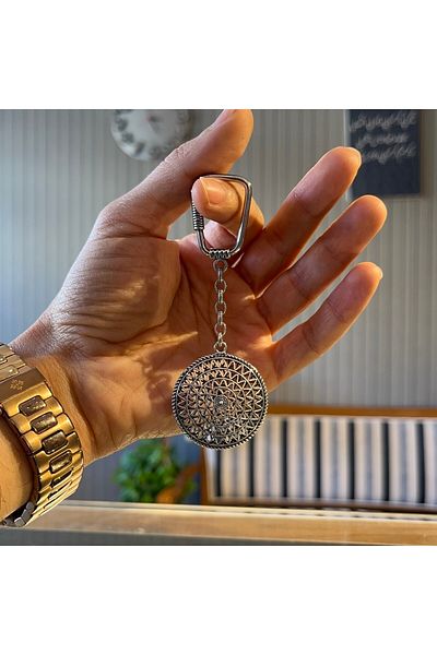 dergah tesbih Silver Filigree Shield Motif Keychain