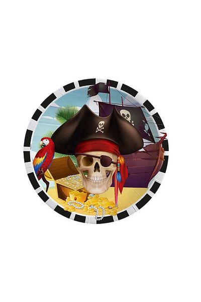 parti sürprizi Pirate Theme Treasure Chest Plate 8 Pieces