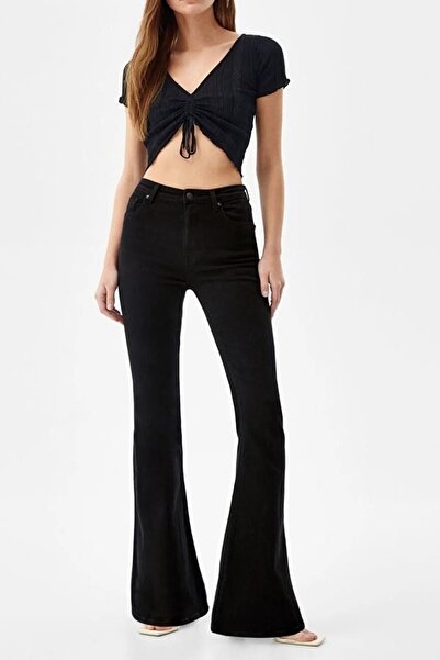 MAKRAS EXCLUSIVE Latvian Flare Jeans Black Colorfast Extra Lycra High Waist L...