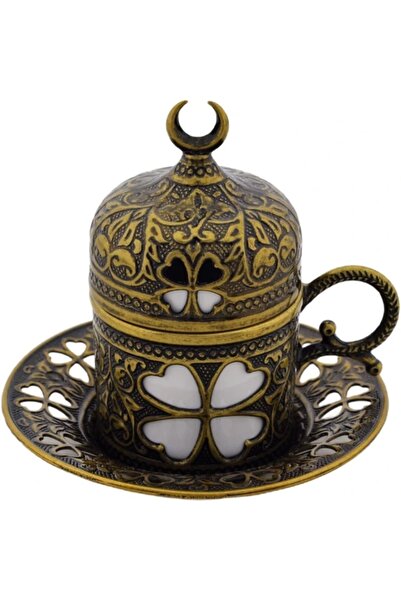 Sena Yonca Desenli Porselenli 4 Parça Antik Renk Fincan