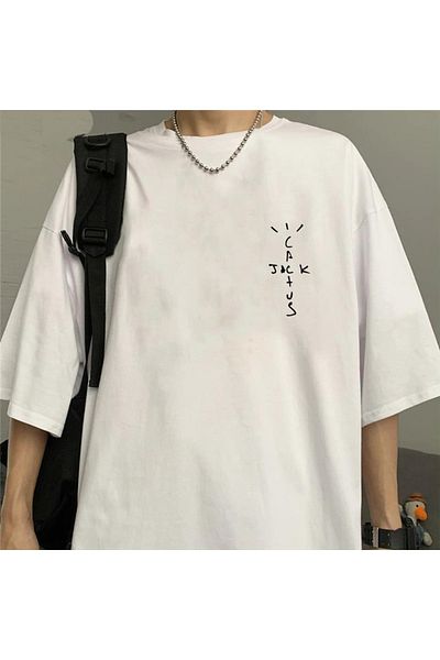 Touz Tricou oversize unisex alb cu imprimeu Cactus Jack