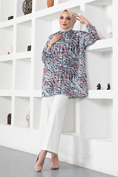 benguen 8882 Patterned Hijab Shirt Mint Green