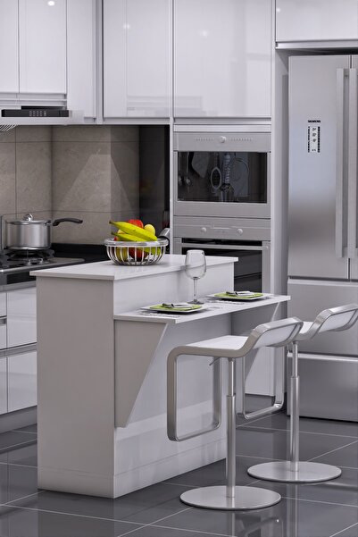 moka park avm Mutfak Masası Ada Şeklinde Bar Masa Ile Birlikte Beyaz Ahşap Ce...