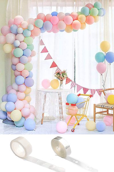 Parti dolabı Σετ 50 Macaron Balloon Μικτό Παστέλ Σετ 5 Mt Αλυσίδα διπλής όψης αυτοκόλλητο με αυτοκόλλητο