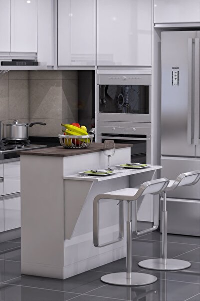 moka park avm Mutfak Masası Ada Şeklinde Bar Masa Ile Birlikte Beyaz Ahşap Ce...