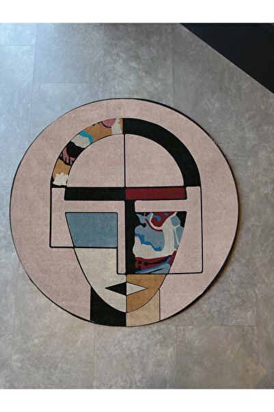 Rugs Modern Halı 1125 سجادة أوسكار بيج باستيل ملونة مستديرة منسوجة مع شكل وجه