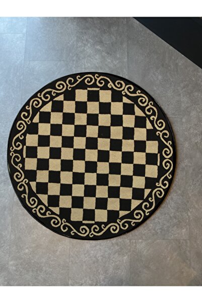 Rugs Modern Halı Mira 1119 Yuvarlak Dama Desenli Siyah Bej Dokuma Taban Halı