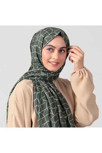 ipekistanbul Cotton Silk Shawl - Geometric Pattern - Khaki
