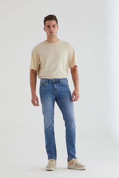 Pantamo Jeans Ανδρικά τζιν Pantamo Mid Tone Distressed Blue Slim Straight