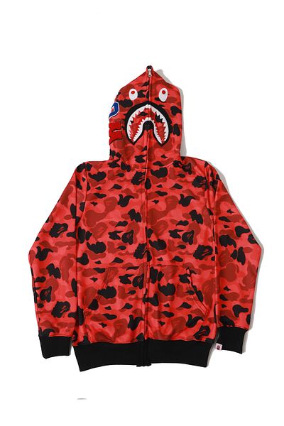 Leox Wear Red Zip Bape Unisex Embroidery Cardigan - Thick Design