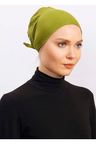 Ecardin Lycra Comfortable Non-Slip Practical Anti-Sweat Seamless Hijab Scarf Turban Ready Bonnet - Oil Green