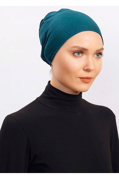 Ecardin Lycra Comfortable Non-Slip Practical Anti-Sweat Seamless Hijab Bonnet Scarf Turban Ready Bonnet - Emerald