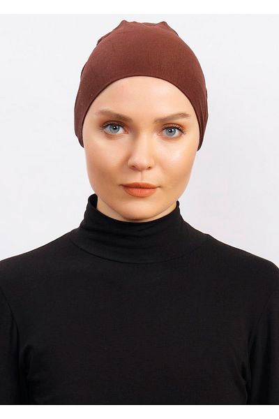 Ecardin Lycra Comfortable Non-Slip Practical Anti-Sweat Seamless Hijab Scarf Turban Ready Bonnet - Light Brown