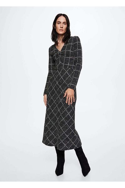 MANGO Woman Καρό πλεκτό φόρεμα
