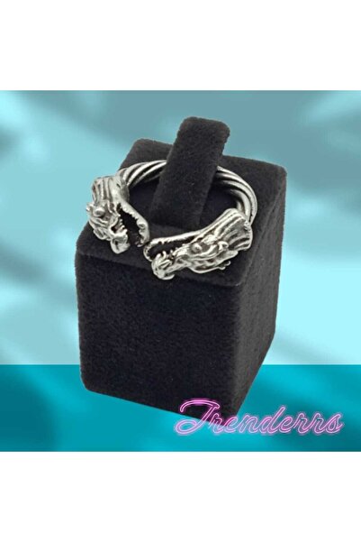 Trenderrs Unisex 925 Ayar Antik Gümüş Kaplama Ayarlanabilir Çift Başlı Ejderh...