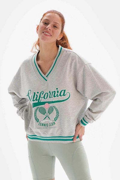 Dagi Grau meliertes Sweatshirt mit Colorado-Print für Damen