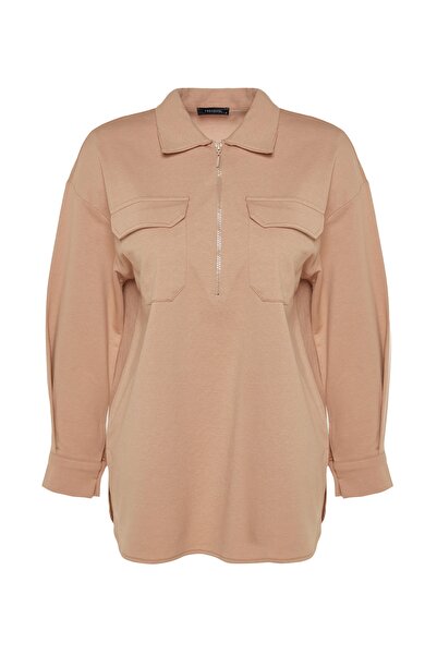 Trendyol Modest Pletená tunika s velbloudím límcem na zip TCTSS23UK00091