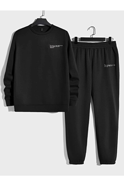 MODARİCH Unisex Black Shutter Time Printed Bottom Top Σετ φόρμας Oversize Cre...