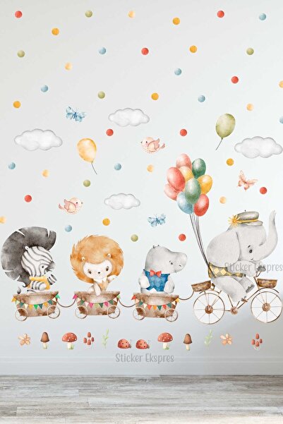 Sticker Ekspres Vagonda Eğlenceli Yolculuk Çocuk Odası Duvar Sticker Seti