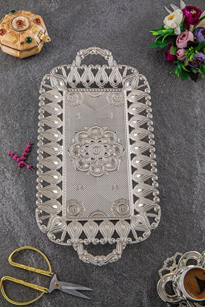 Sena Ecem 22x43x2cm Gümüş Renk Dikdörtgen Tepsi