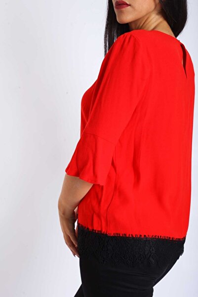 Blues Outlet Γυναικείο πάτο Δαντέλα Λεπτομερής Μπλούζα-κόκκινο