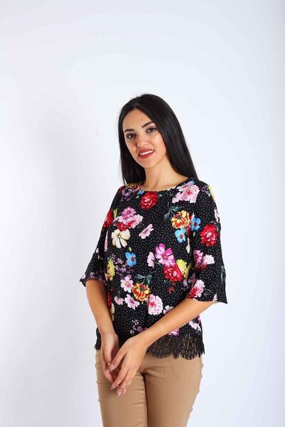 Blues Outlet بلوزة نسائية من الدانتيل بتفاصيل زهور