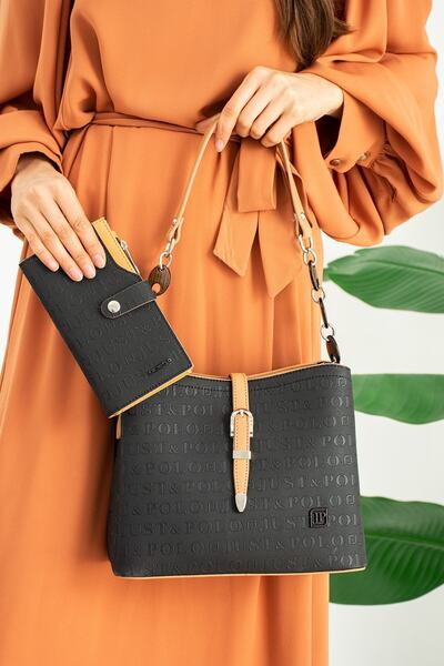 Just Polo Siyah Taba 5 Bölmeli Kadın El & Omuz Çantası Ve Cüzdan Kombini 24x1...