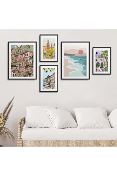 HOMEPACK Set de pictură din 5 piese cu cadru laminat negru Five-006