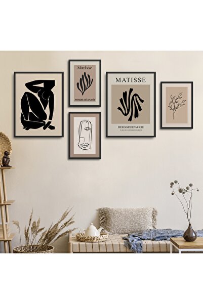 HOMEPACK Set de pictură din 5 piese cu cadru laminat negru Five-008