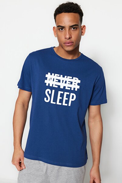 Trendyol Collection Синій трикотажний літній комплект з шортами та піжамою THMSS21PT0216