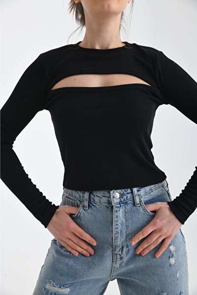 ALESGEROV Göğüs Dekolteli Uzun Kol Kaşkorse Bluz