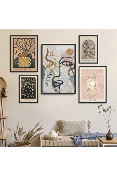 HOMEPACK Siyah Lamineli Çerçeveli 5'li Tablo Seti Beşli-011