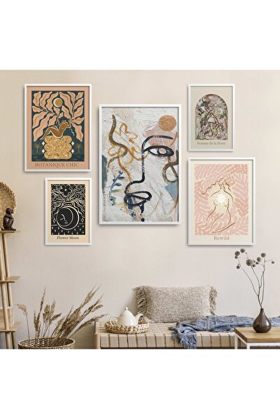 HOMEPACK Beyaz Lamine Çerçeveli 5'li Tablo Seti Beşli-011