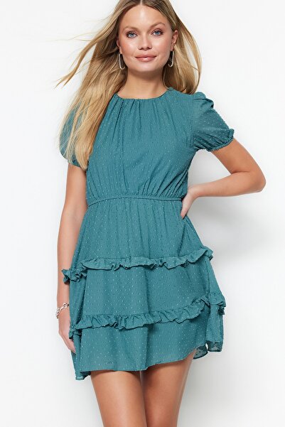 Trendyol Collection Μέντα μέσης Μίνι με υφαντό ύφασμα με υφή υφασμένο φόρεμα TWOSS21EL1206