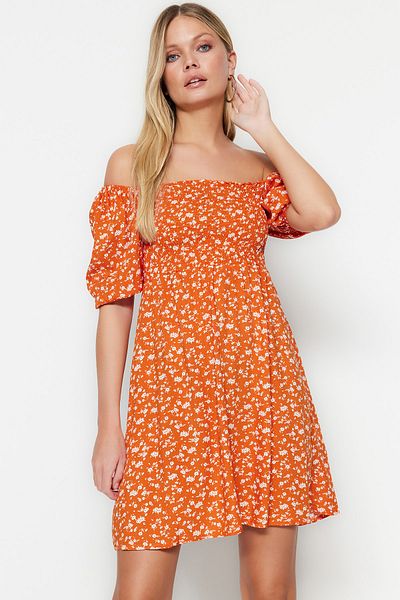 Trendyol Collection Помаранчева ткана гіпюрова міні-сукня TWOSS22EL0370