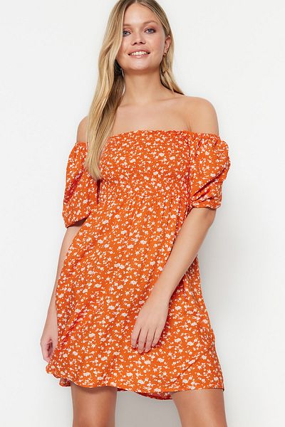Trendyol Collection Помаранчева ткана гіпюрова міні-сукня TWOSS22EL0370
