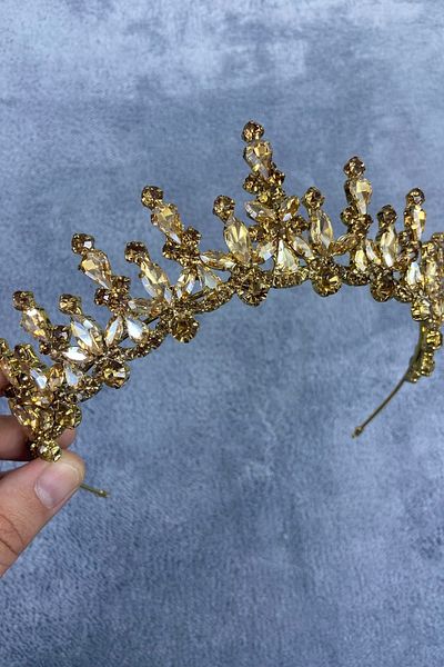 Hobigram Henna și coroană de mireasă Honey Color Cooper Shuttle Stone – Coroană, piatră de cristal, model elegant, coroană de mireasă – Coroană –