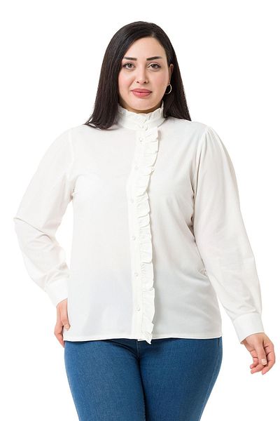 DISENTIS MODEST Plus Size Prevailing Collar Front Placket and Frilly Collar White Shirt