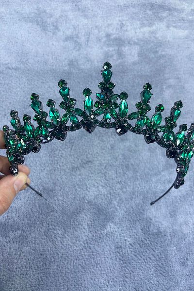Hobigram Green Cooper Shuttle Stone Henna și Coroana de Mireasă – Coroană, Cristal Stone, Model Elegant, Coroană de Mireasă – Coroană – Coroană