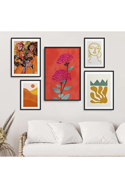 HOMEPACK Siyah Lamine Çerçeveli 5'li Tablo Seti Beşli-014