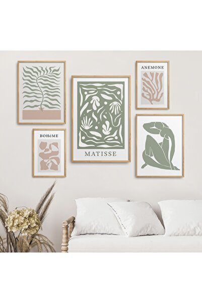 HOMEPACK Doğal Ahşap Çerçeveli 5'li Tablo Seti Beşli-016