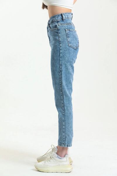 MAKRAS EXCLUSIVE Monera Rosa Yüksek Bel Mom Jeans Dar Paça Kot Pantolon