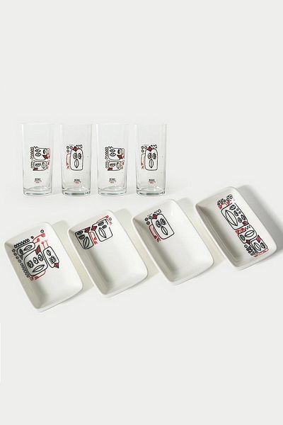 Anason İşleri Birds with Lips Rakı Glass+appetizer Plate (4+4) Set of 8