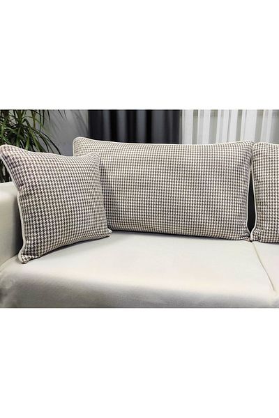 AYPETEKS Модел за ъглов диван от тъкана ленена кутия Houndstooth в цвят кремаво кафе - Калъфка за възглавница за диван/диван