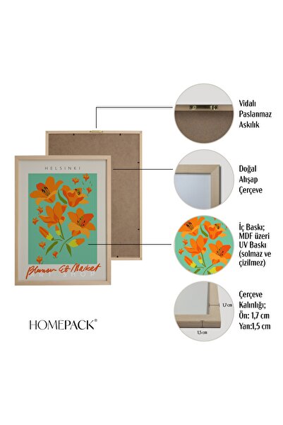 HOMEPACK Doğal Ahşap Çerçeveli 5'li Tablo Seti Beşli-007