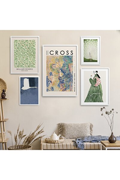 HOMEPACK Beyaz Lamine Çerçeveli 5'li Tablo Seti Beşli-018