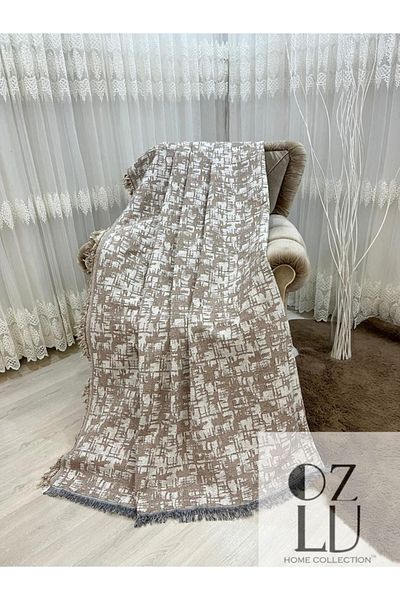 Özlü Home Памучен Диван - Калъф за Разтегателен Диван 170x220 Хастарален Десен Кафяв
